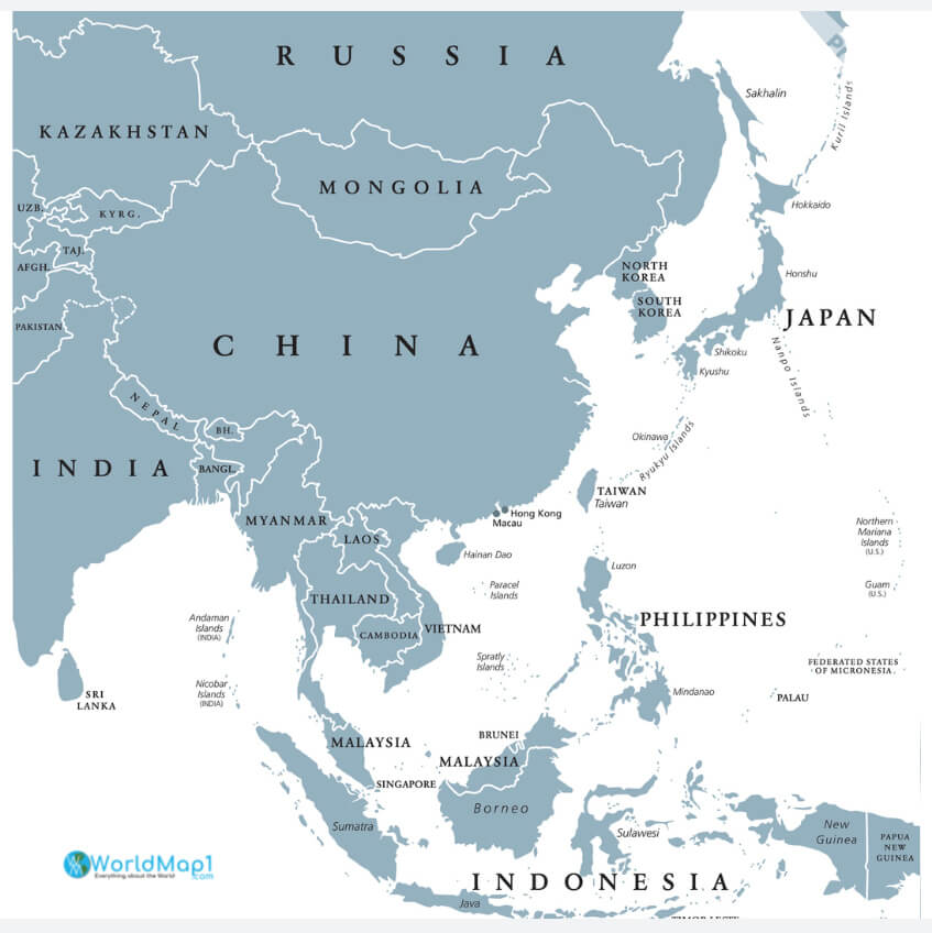 South East Asia and Taiwan Map